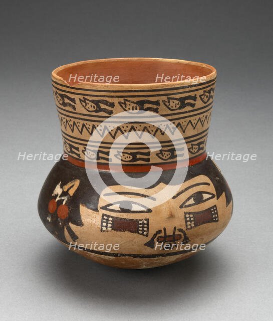 Jar Depicting a Human Head, Probably a Trophy Head, 180 B.C./A.D. 500. Creator: Unknown.