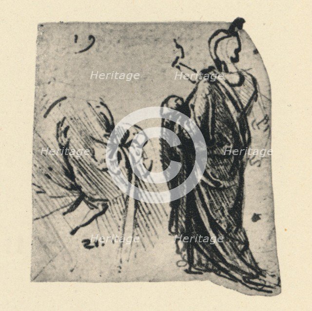 'Sketch of a Draped Figure and Detail of Costume', c1480 (1945). Artist: Leonardo da Vinci.