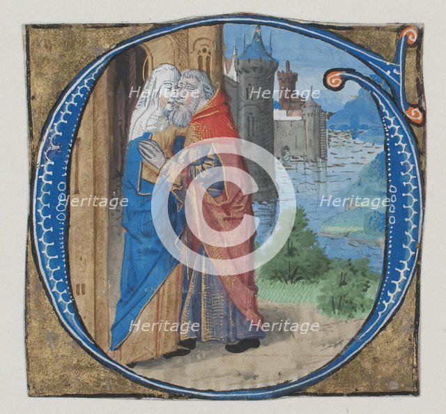 Manuscript Illumination with Joachim and Anna in an Initial G with Joachim and Anna..., 15th century Creator: Unknown.