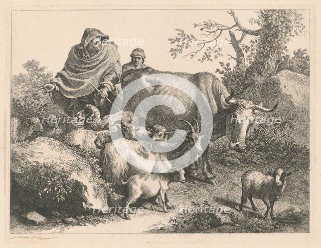 Shepherd Wearing a Cape Driving a Flock, after 1776. Creator: Francesco Londonio.