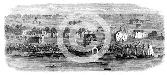 Regatta at Halifax, Nova Scotia - the champion sculler's race: the finish, 1871. Creator: Unknown.