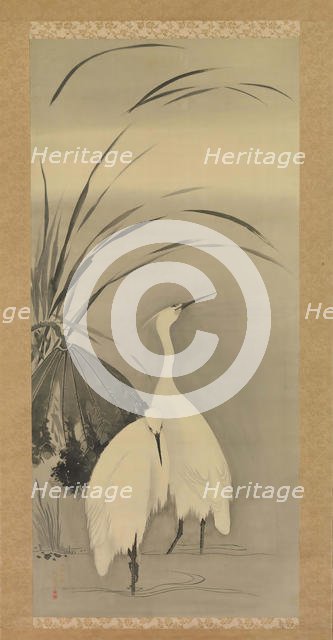 Two Egrets and Lotus, 1761-1828. Creator: Sakai Hoitsu.