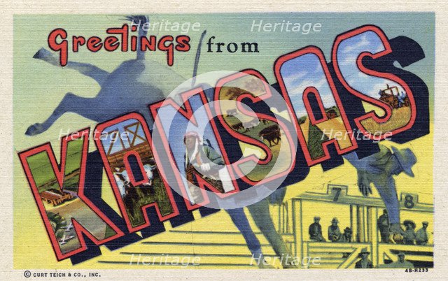 'Greetings from Kansas', postcard, 1944. Artist: Unknown