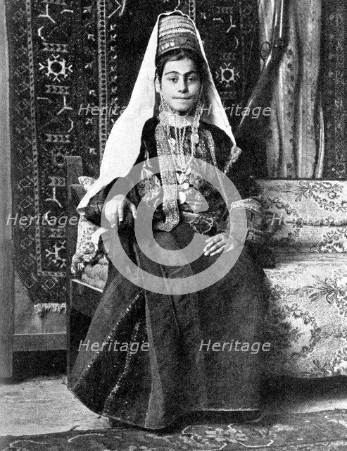 Christian woman in a wedding dress, Palestine, 1936.Artist: Donald McLeish