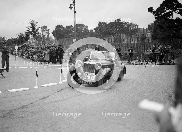 Singer B37 1.5 litre sports of FS Barnes competing in the South Wales Auto Club Welsh Rally, 1937 Artist: Bill Brunell.