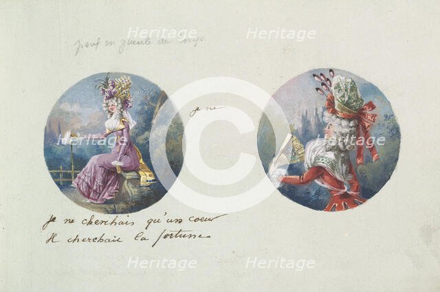 Two Costume Designs or Portrait Types, ca. 1785-90. Creator: Anon.
