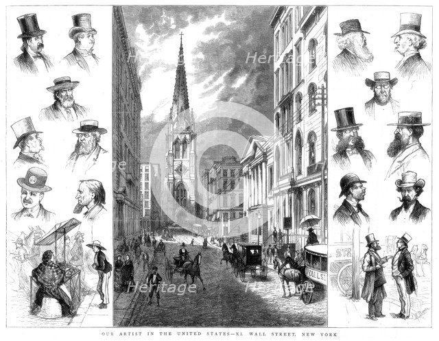 American businessmen and Wall Street, New York, USA, 1877. Artist: Unknown