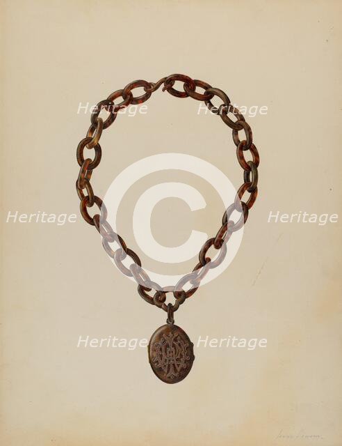 Tortoise Shell Necklace & Locket, c. 1940. Creator: James M. Lawson.