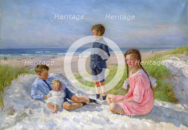 'Erik, Else, Ove and Birthe Schultz on the Beach', 1919. Artist: Gabriel Jensen