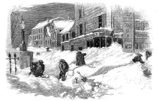 The Recent Deep Snow in Massachusetts: street in New Bedford, 1857. Creator: Unknown.