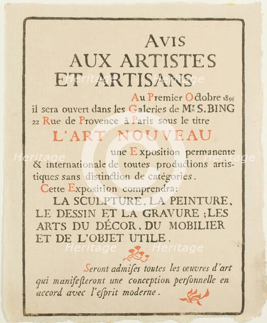 Avis aux Artistes et Artisans, October 1895. Creator: Georges Lemmen.
