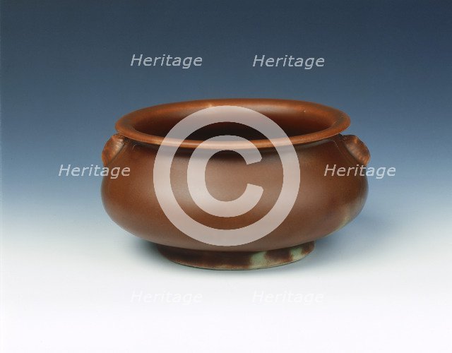 Dehua rust red censer with lion-head masks, late Ming dynasty, China, 1600-1644. Artist: Unknown