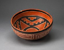 Polychrome Bowl with Geometric Star Motif on Interior and Interloking Scroll on Exterio, AD 1300/140 Creator: Unknown.