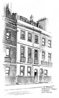Lord Byron's house, 4 Bennet Street, St James', London, 1912. Artist: Frederick Adcock