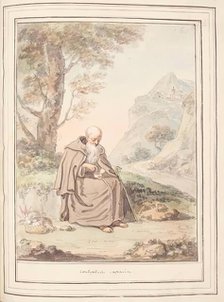 Contented Capucin, leaf from 'A Collection of Dresses by David Allan Mostly from Nature', 1776. Creator: David Allan.