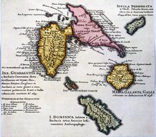 Map of the island of Guadalupe and other islands of the Antilles, 1680. Creator: Jaillot, Alexis-Hubert (1632-1712) .