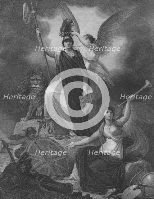 'Frontispiece - Britannia holding the Trident of Neptune, surmounted by the Cap of Liberty and crown Artist: Unknown.