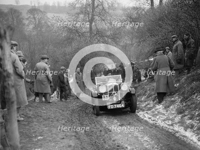 Wolseley Jensen Hornet Special of TK Crawford at the Sunbac Colmore Trial, Gloucestershire, 1933. Artist: Bill Brunell.