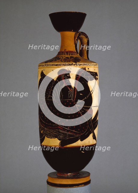 Athenian white-ground lekythos showing Poseidon on sea-horse (hippocampos), 6th - 5th century BC. Artist: Athena Painter.