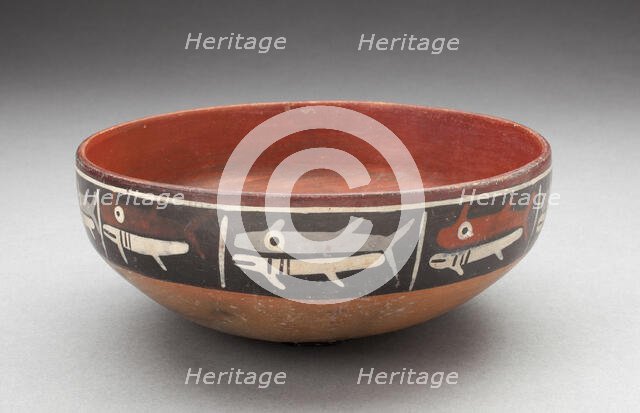 Bowl Depicting Row of Fish or Sharks Separated by Vertical Lines, 180 B.C./A.D. 500. Creator: Unknown.