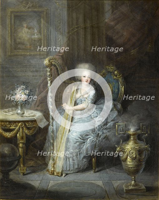 Madame Élisabeth playing the harp. Artist: Leclercq, Charles Emmanuel Joseph (1753-1821)