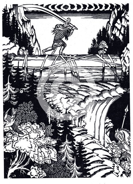 Ilya Muromets and Svyatogor, 1934. Artist: Bilibin, Ivan Yakovlevich (1876-1942)