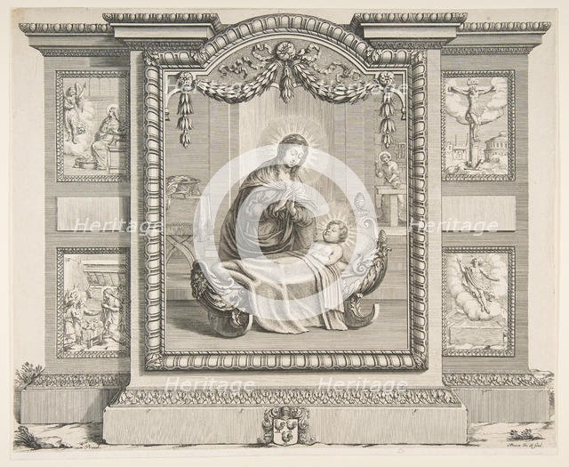 The Nativity with Scenes of The Annunciation, The Adoration of the Shepherds, The Cruci..., 1620-76. Creator: Abraham Bosse.