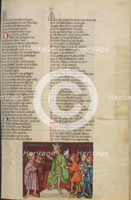 David with the Head of Goliath before Saul; Weltchronik, about 1400-1410. Creator: Unknown.