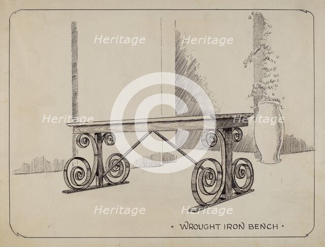 Wrought Iron Garden Bench, c. 1936. Creator: Al Curry.