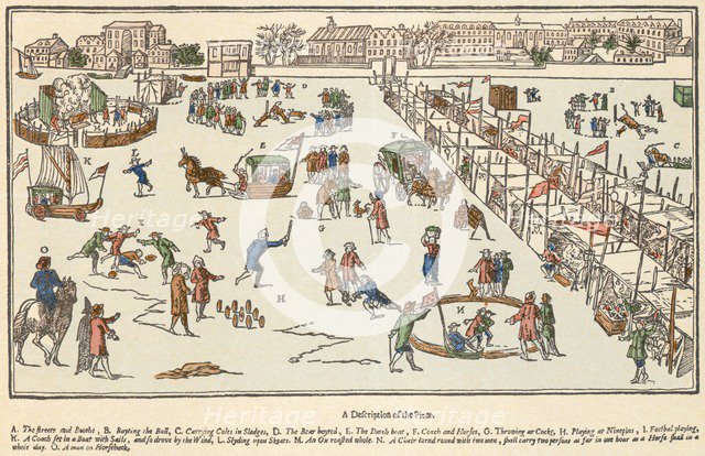 Frost fair on the River Thames, London, 1683. Artist: Unknown.