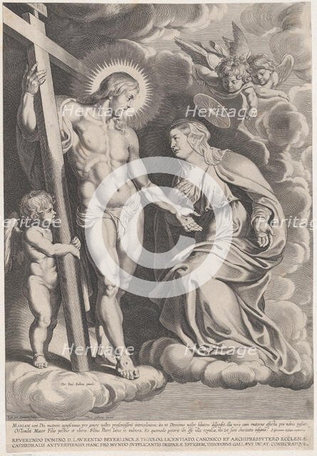 The Intercession of the Virgin, kneeling on a cloud at right before Christ, standin..., ca. 1610-37. Creator: Egbert Van Panderen.