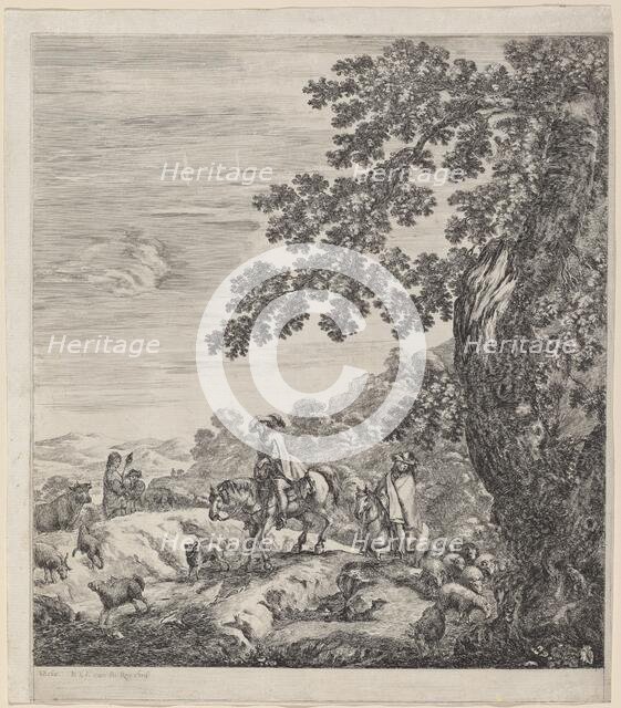 Two Riders Passing Near a Herd of Animals, 1656. Creator: Stefano della Bella.