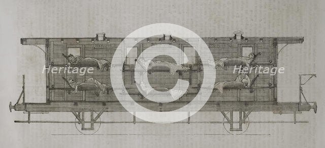 Franco-Prussian War (1870-1871): Casualty transport wagon (longitudinal section), 1871.  Creator: Unknown.