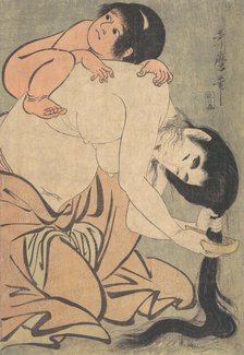 Yamauba Combing Her Hair, and Kintoki, ca. 1801. Creator: Kitagawa Utamaro.