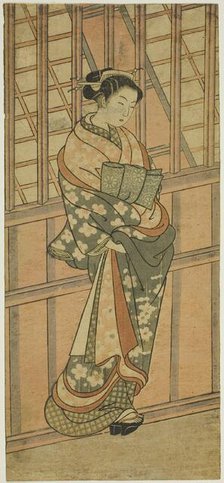 Courtesan Standing in Front of a Barred Window, c. 1765. Creator: Ishikawa Toyonobu.