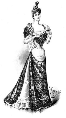 Ladies' Page: an evening frock, 1898. Creator: Picador.