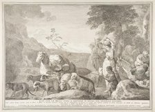 Esau and his family parting ways with Jacob (Esau con le mogli figli e sostanze si sepa..., 1743-63. Creator: Pietro Monaco.