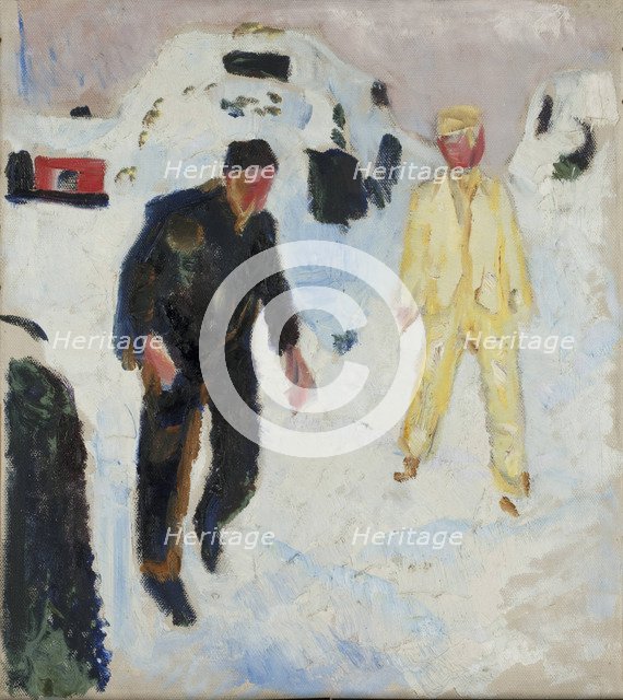 Black and Yellow Men in Snow, 1910-1912.