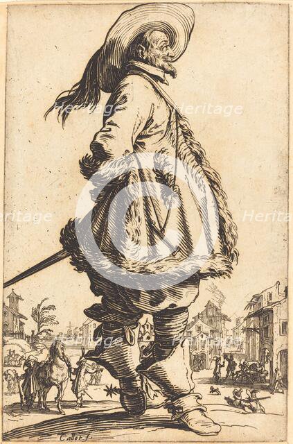 Noble Man with Mantle Trimmed in Fur, Holding his Hands Behind his Back, c. 1620/1623. Creator: Jacques Callot.