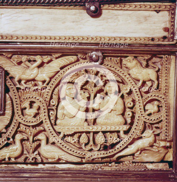 Detail of front of Ivory Casket, Hispano-Arabic work, Cordoba, 11th century. Artist: Unknown.