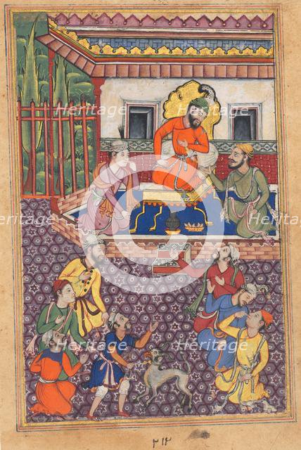 Page from Tales of a Parrot (Tuti-nama): Forty-sixth night: The court of the Raja of Ujjain, c. 1560 Creator: Unknown.