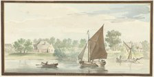 Sailing ship on the Beneden Merwede at the Papendrechtse Dijk, 1729. Creator: Aert Schouman.