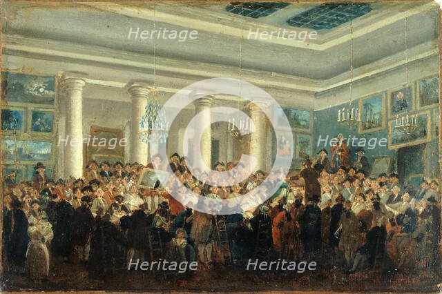 Vente publique de tableaux (Public sale of paintings), c. 1785. Creator: Demachy, Pierre-Antoine (1723-1807).