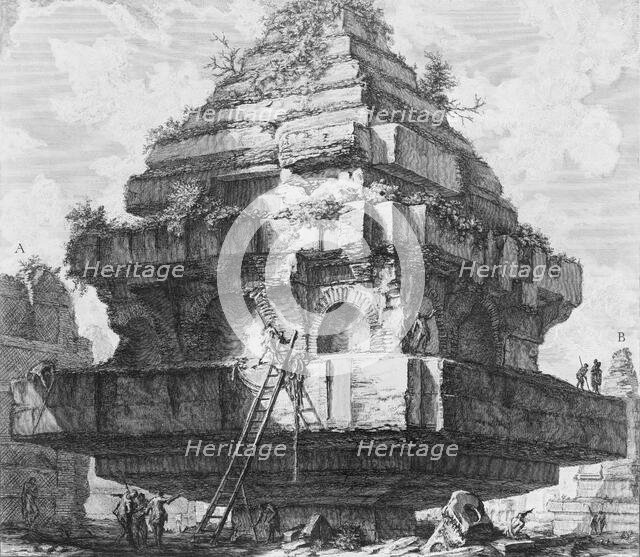View of a large structure, remains of the Tomb of the Metelli on the Appian Way..., 1756-57. Creator: Giovanni Battista Piranesi.