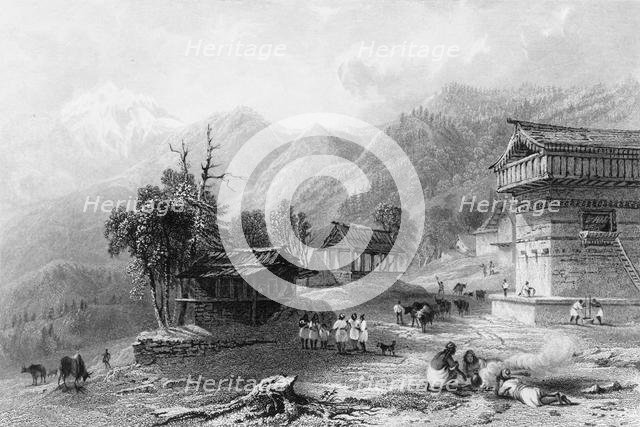'Village of Khandoo, on the Choor Mountain', 1838. Creator: George Francis White.
