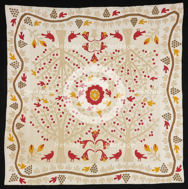 Bedcover (Cherry Trees and Robins Bride's Quilt), United States, 1820/50. Creator: Unknown.