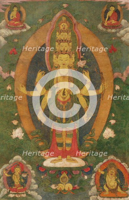Thangka of the eleven-headed Avalokiteshvara, 19th century. Creator: Tibetan culture.