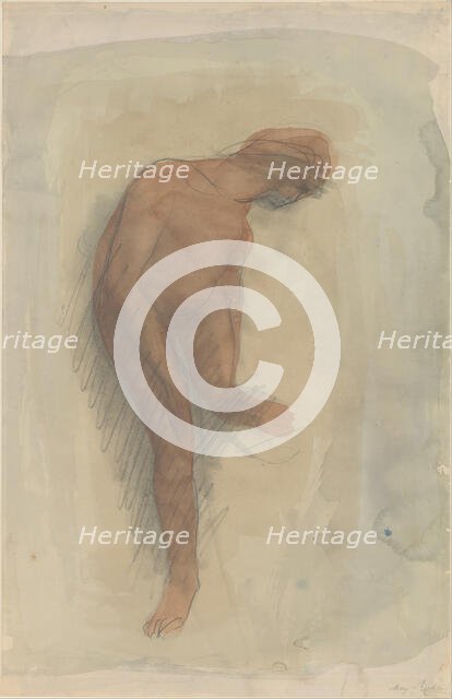 Nude female figure holding left foot, 1900-1912. Creator: Auguste Rodin.