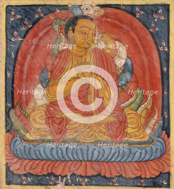 Nagarjuna (left), Buton Rinpoche (right), Folio from a Dharani..., Late 14th- early 15th century. Creator: Unknown.