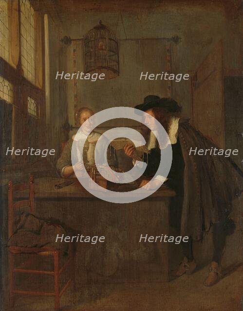 Interior with Lace-Worker and a Visitor, 1650-1668. Creator: Gerritsz Quiringh van Brekelenkam.